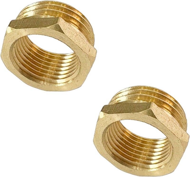 JENSWILL 1/2" NPT Male x 3/8" NPT Female Brass Reducer Hex Bushing Threaded Pipe Fitting Reducing Adapter Pack of 2 - Image 1